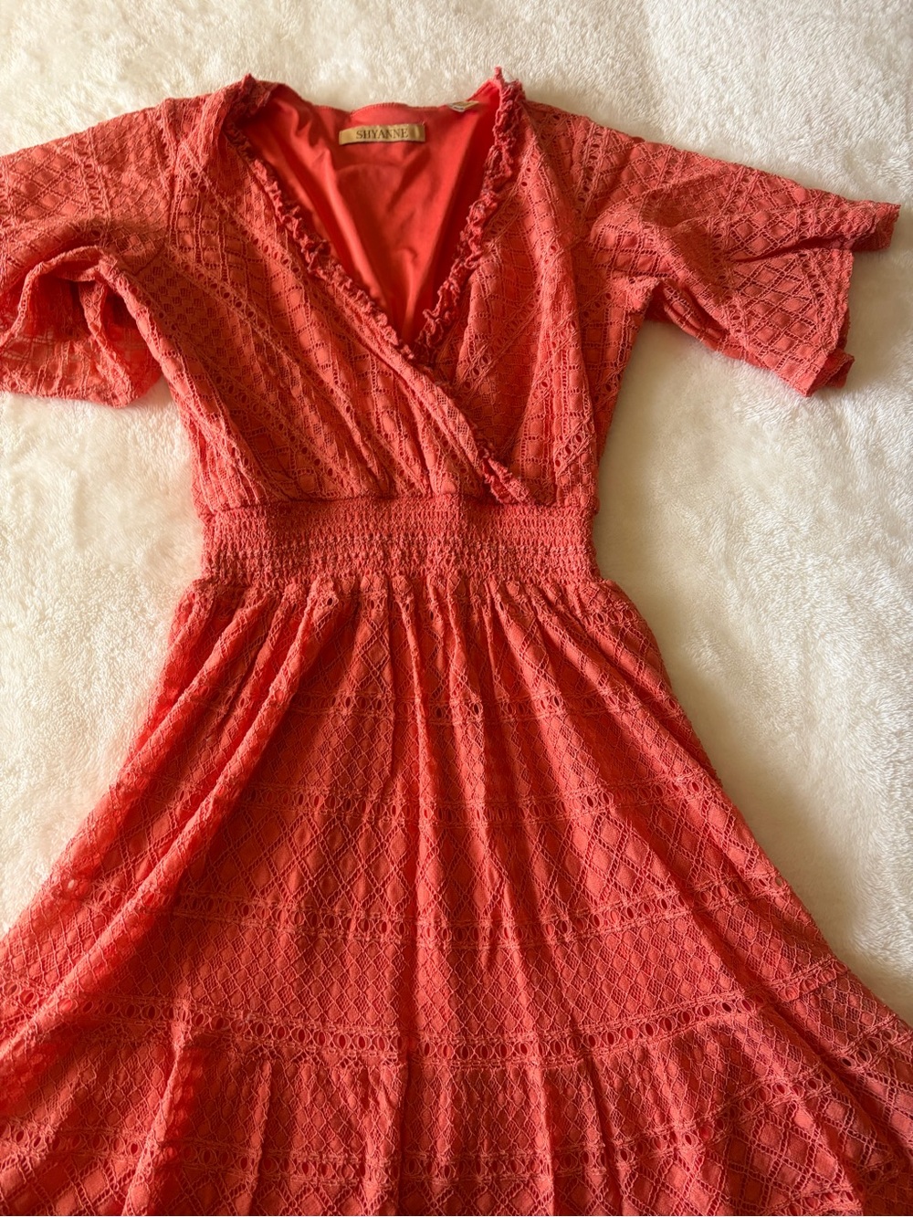 Shyanne Coral Crochet Wrap Midi Dress